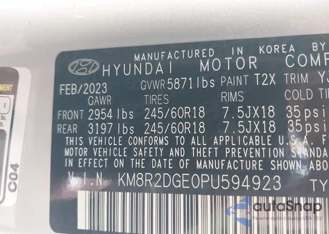 2023 Hyundai Palisade Sel z USA, uszkodzony, nr VIN KM8R2DGE0PU594923